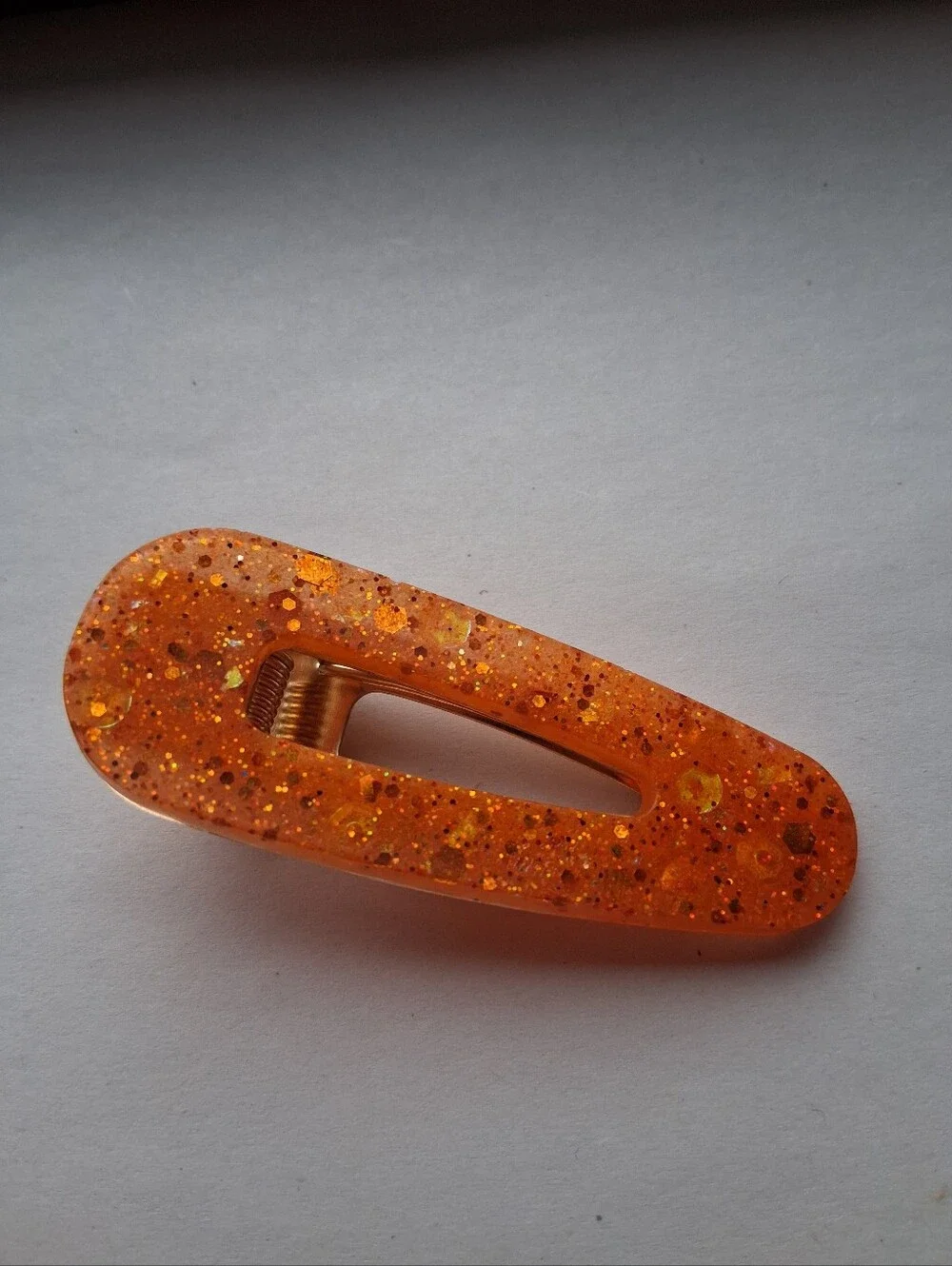 5/$25 Hand Crafted Orange Glitter Resin Hair Clip